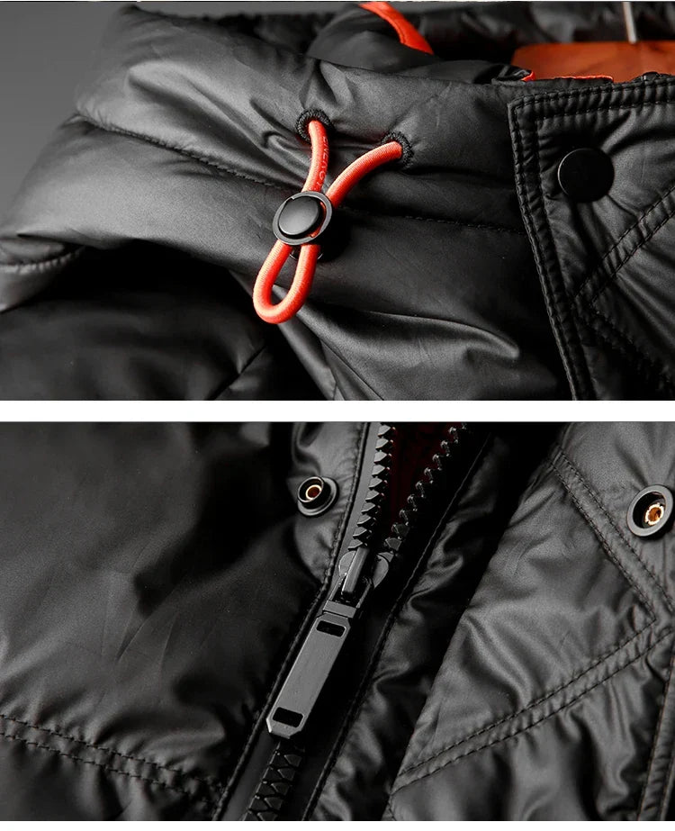 Chaqueta acolchada hombre capucha ajustable forro contraste naranja impermeable - Mark