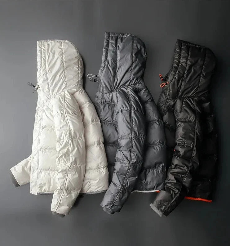 Chaqueta acolchada hombre capucha ajustable forro contraste naranja impermeable - Mark