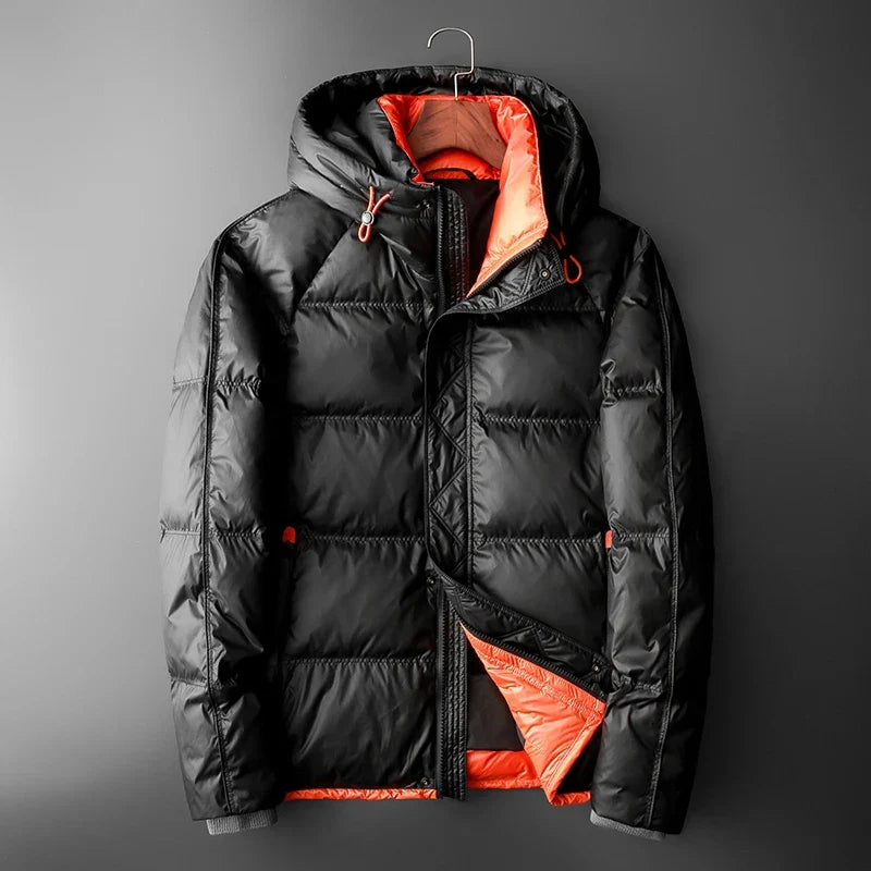 Chaqueta acolchada hombre capucha ajustable forro contraste naranja impermeable - Mark