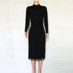 Elise - Vestido midi de punto elástico con bajo acampanado