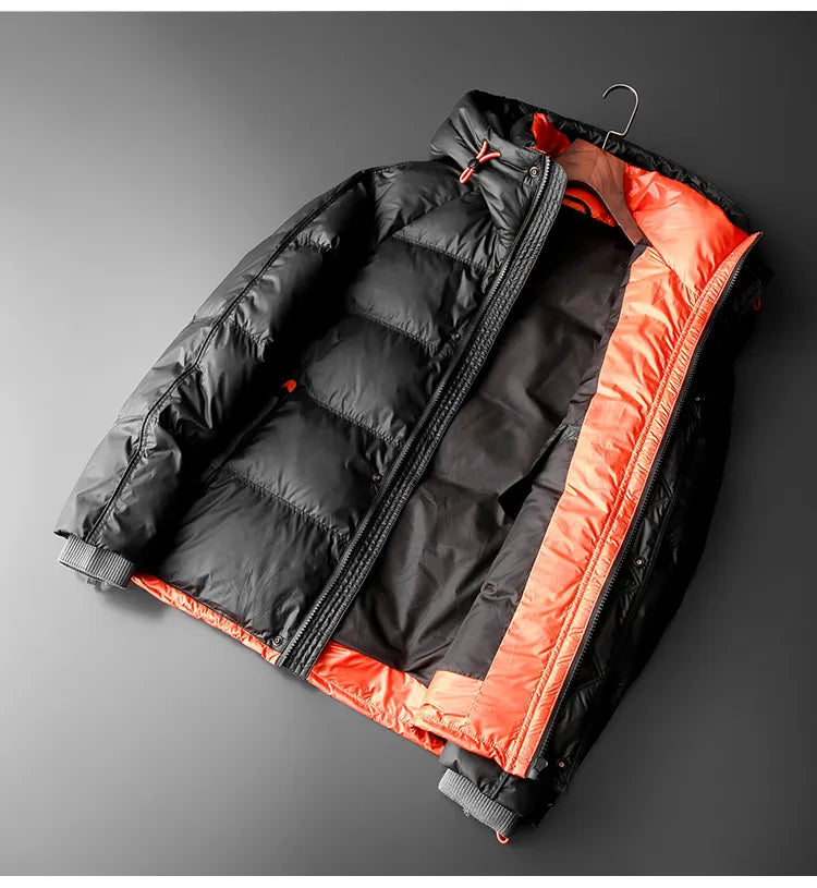 Chaqueta acolchada hombre capucha ajustable forro contraste naranja impermeable - Mark