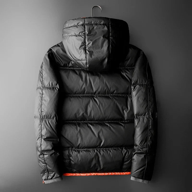 Chaqueta acolchada hombre capucha ajustable forro contraste naranja impermeable - Mark