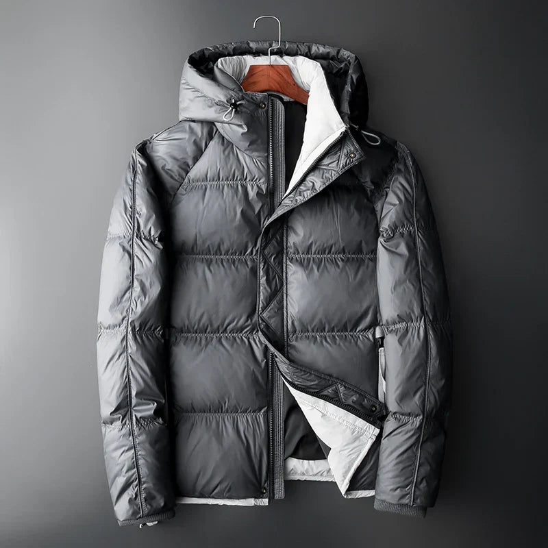 Chaqueta acolchada hombre capucha ajustable forro contraste naranja impermeable - Mark