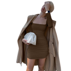 Lea - Vestido de noche fruncido con mangas largas