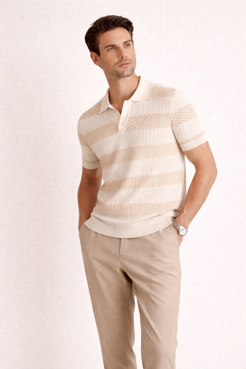 Polo hombre manga corta textura ligera transpirable verano casual - Elvren