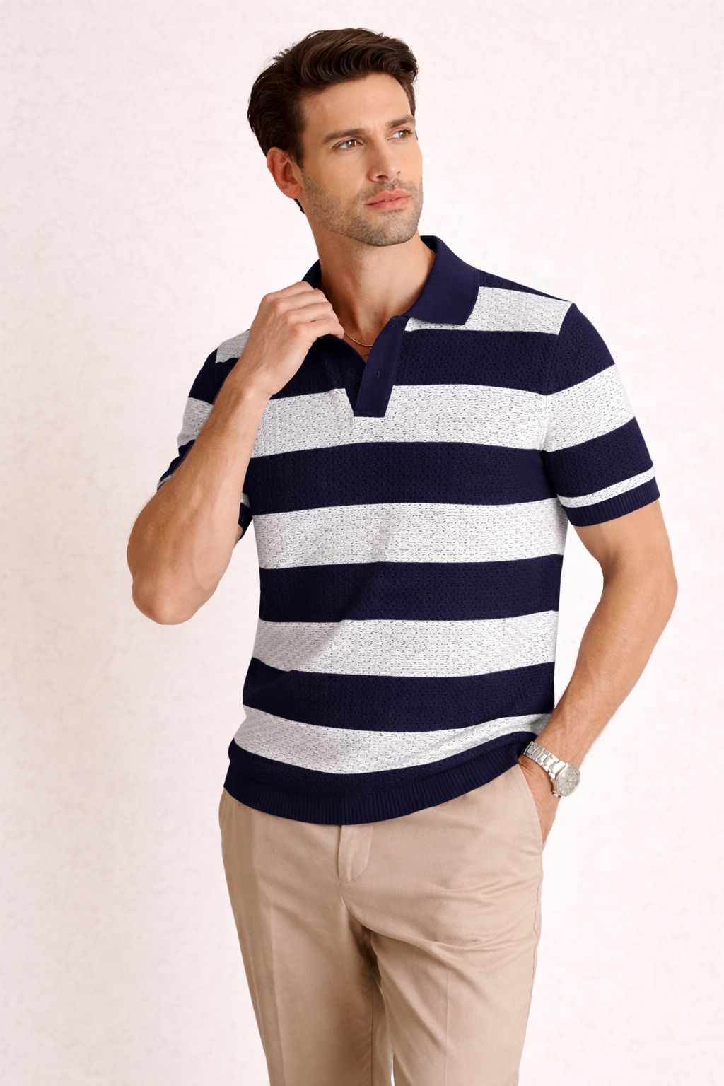 Polo hombre manga corta textura ligera transpirable verano casual - Elvren