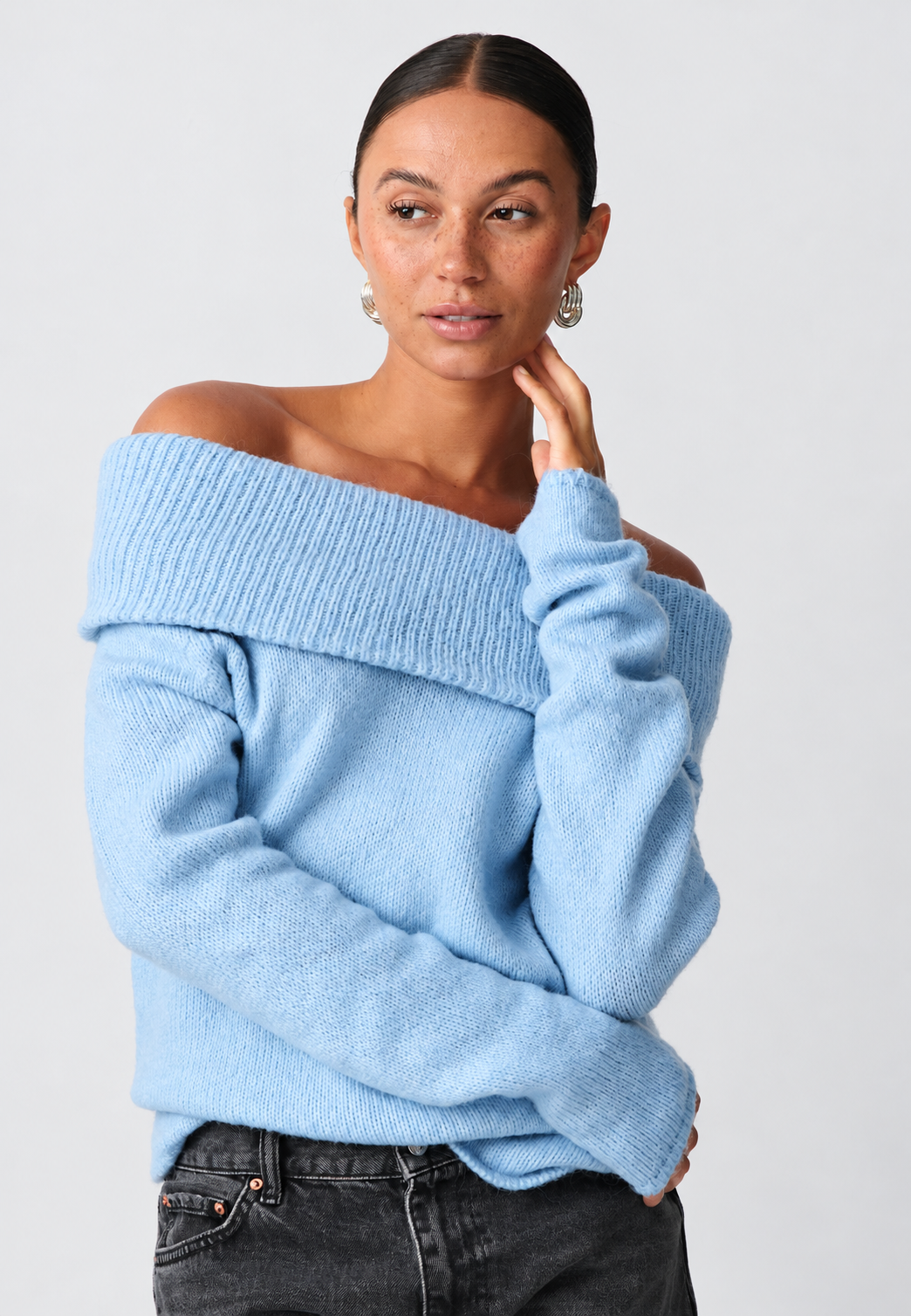 Jersey mujer hombros descubiertos cuello vuelto manga larga - Belisa