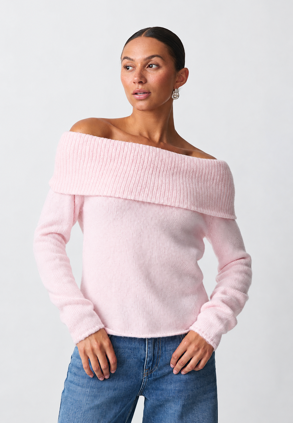 Jersey mujer hombros descubiertos cuello vuelto manga larga - Belisa