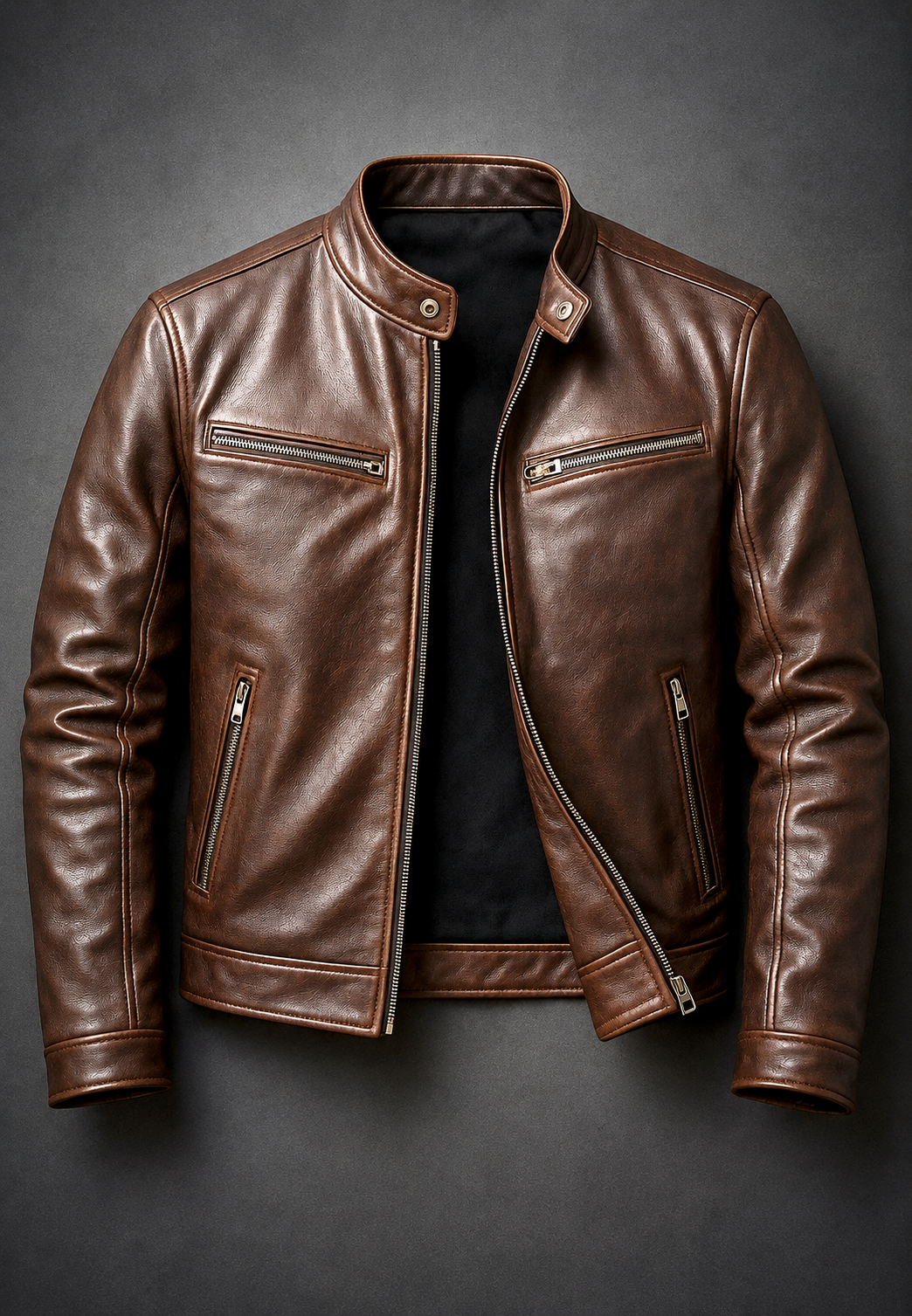 Cazadora biker hombre efecto piel cuello mao cuatro bolsillos cremallera - Kaelor