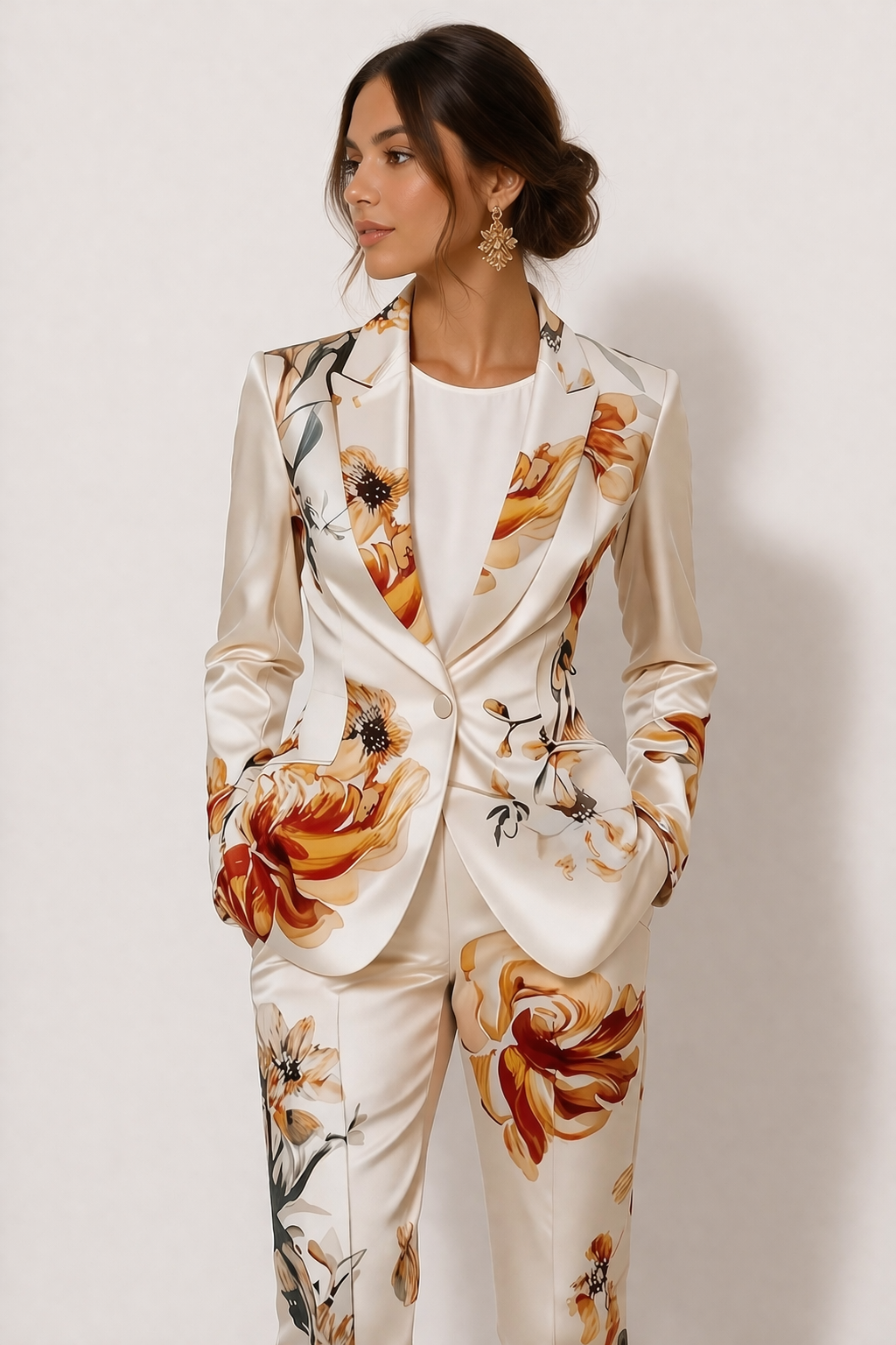 Conjunto mujer blazer pantalon estampado floral elegante - Irina