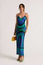 Vestido mujer largo tirantes dos piezas estampado geometrico - Karyme