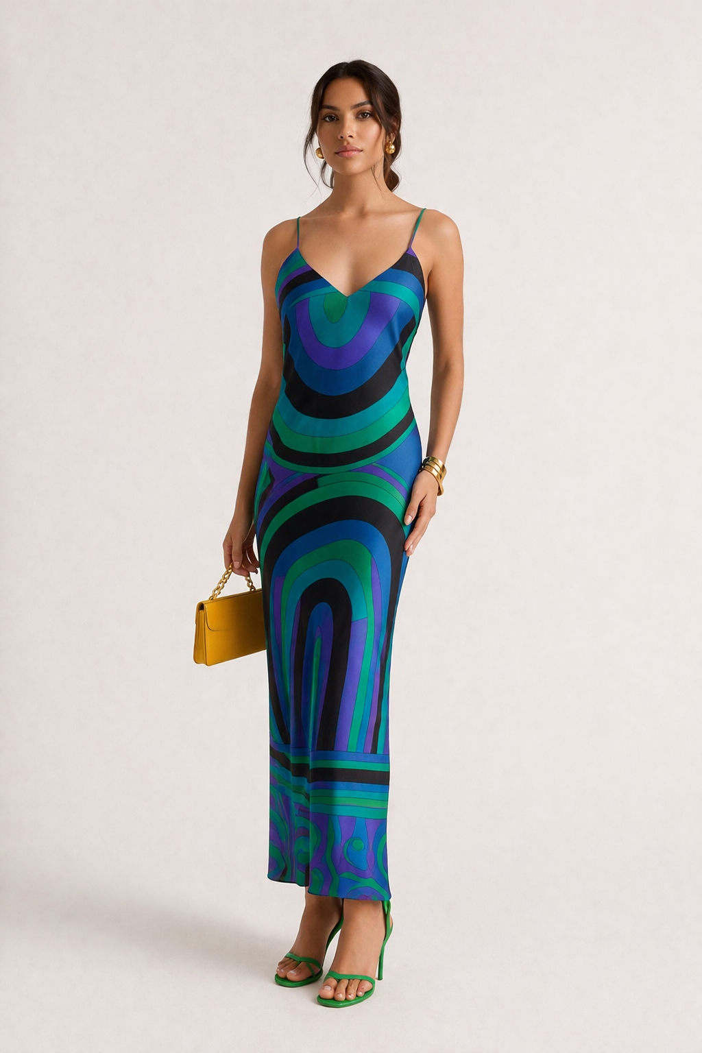 Vestido mujer largo tirantes dos piezas estampado geometrico - Karyme