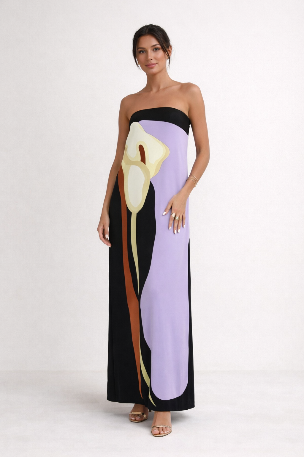Vestido maxi mujer sin tirantes estampado largo elegante verano - Rivelle