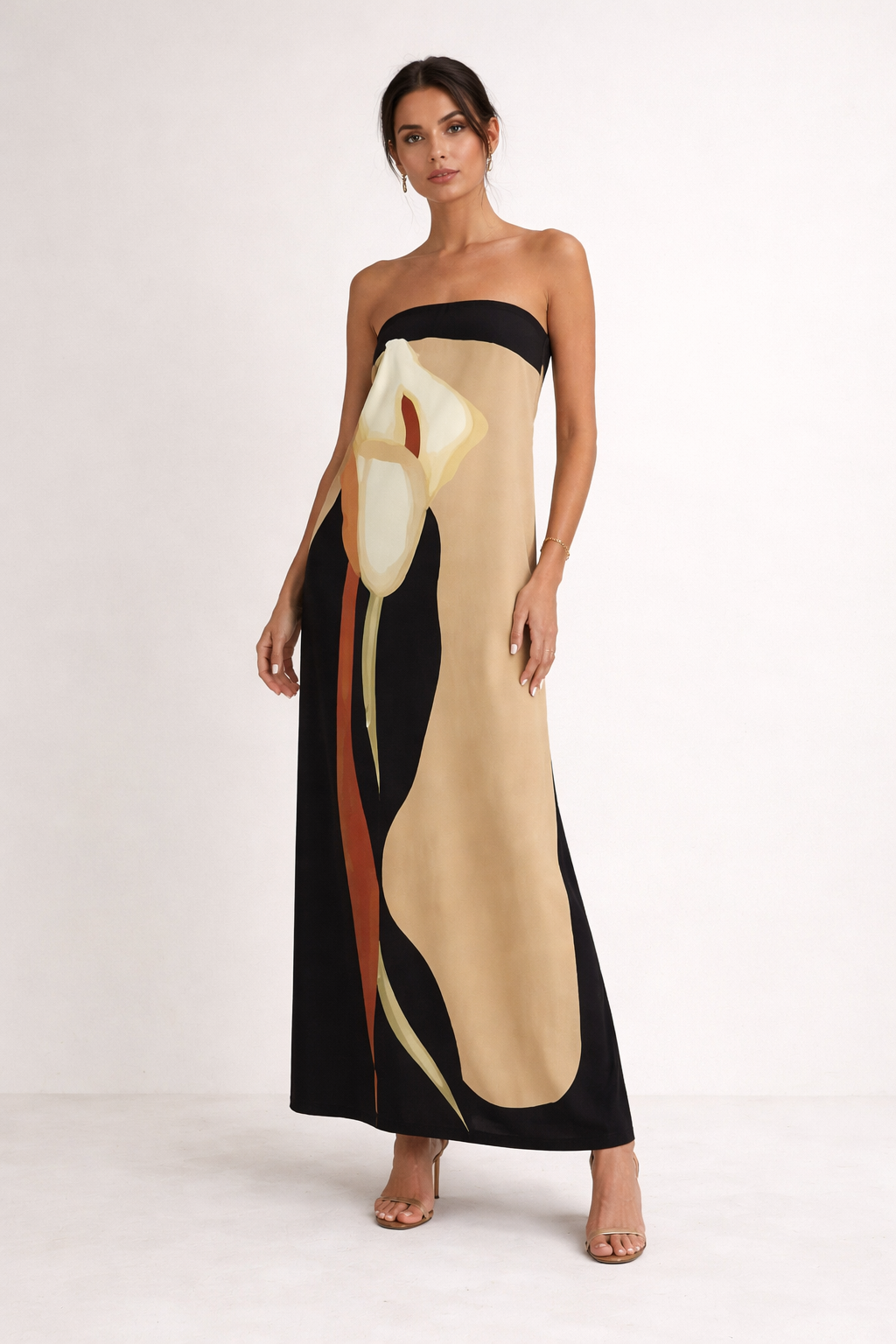 Vestido maxi mujer sin tirantes estampado largo elegante verano - Rivelle