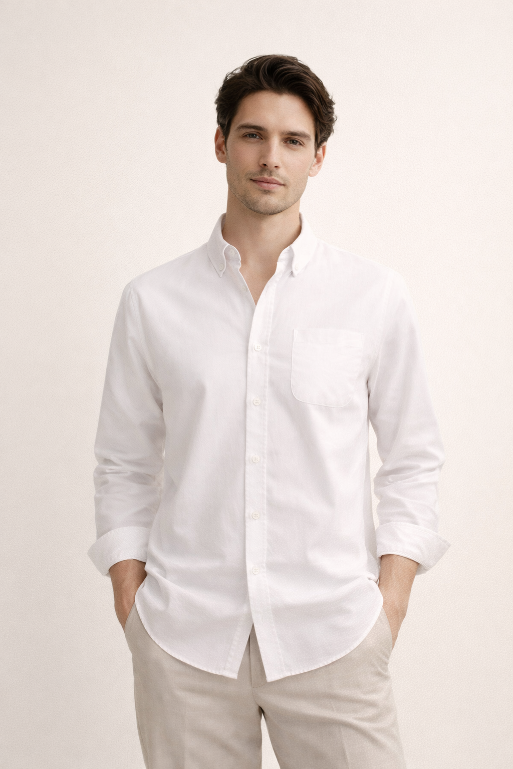 Camisa manga larga con cuello clásico y bolsillo frontal para hombre - Lukas