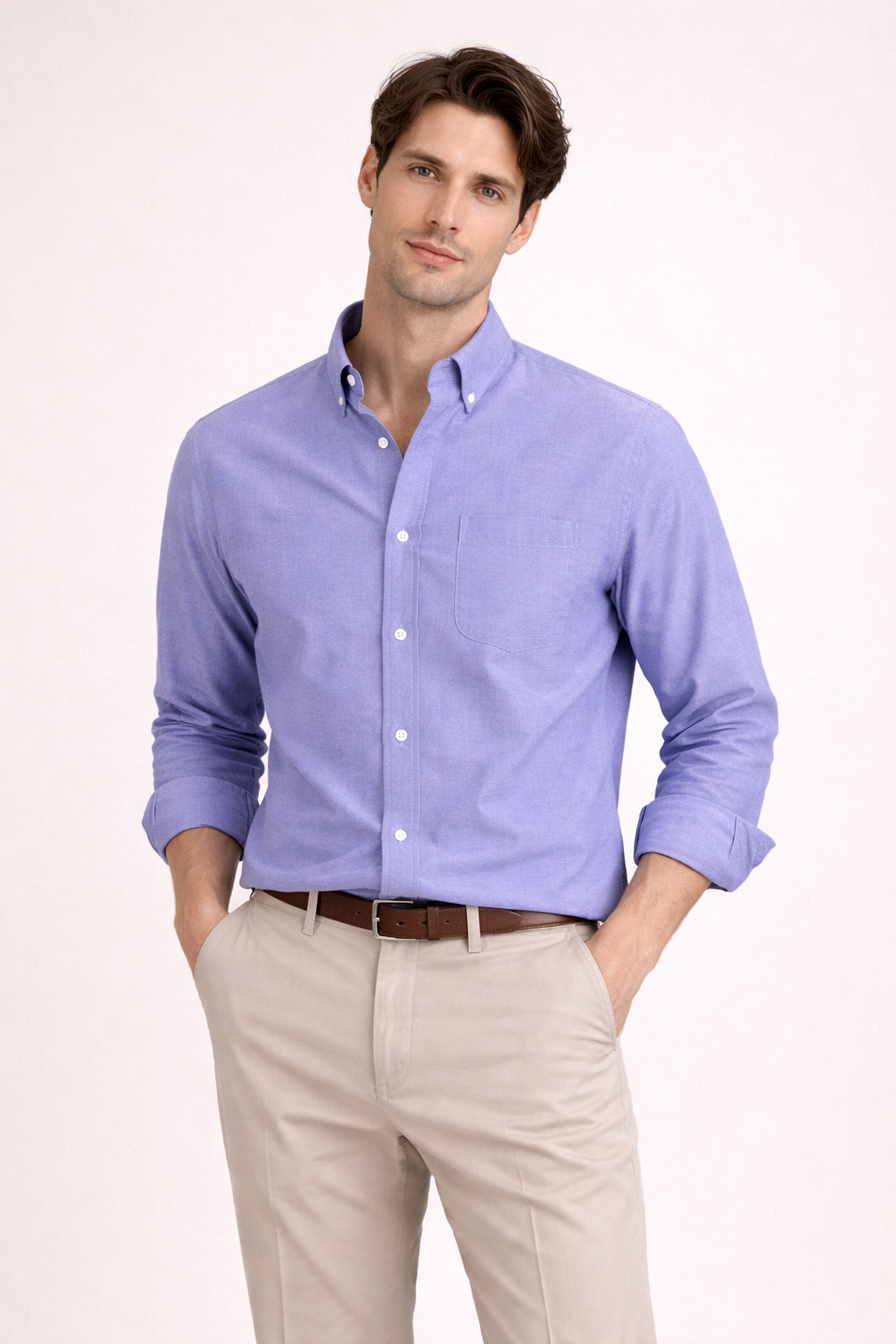 Camisa manga larga con cuello clásico y bolsillo frontal para hombre - Lukas