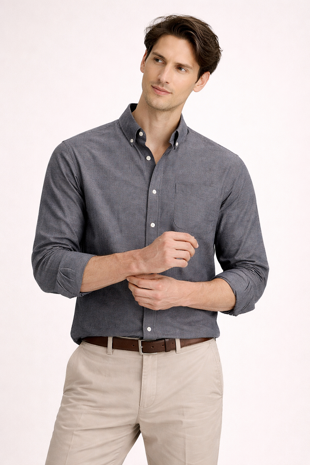 Camisa manga larga con cuello clásico y bolsillo frontal para hombre - Lukas
