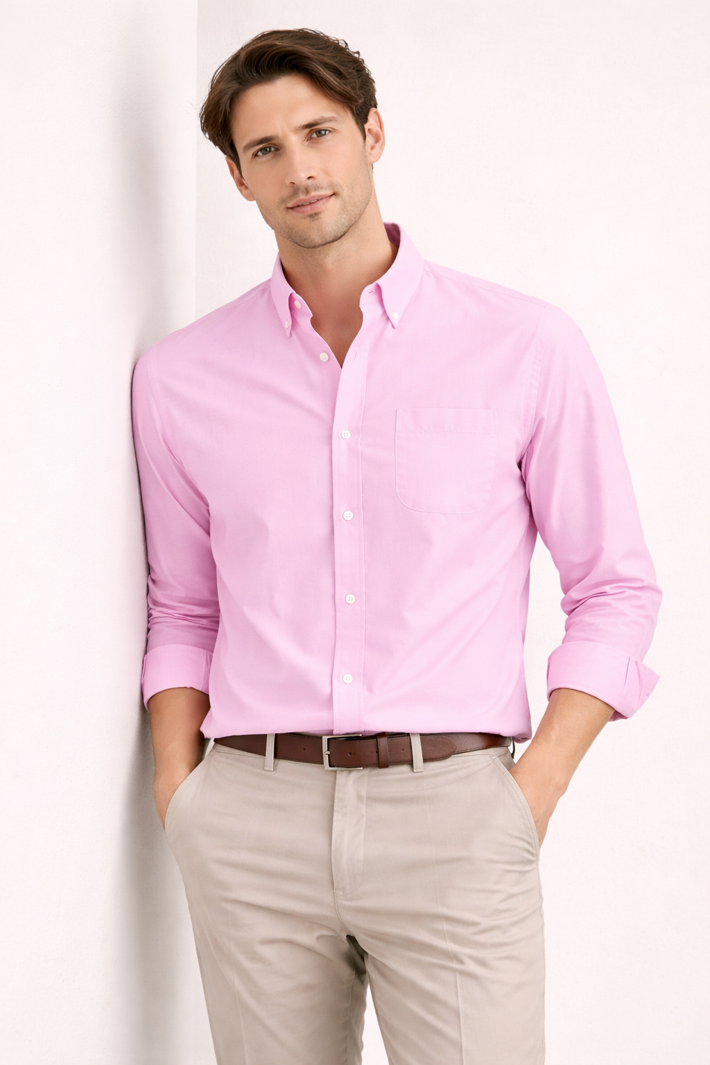 Camisa manga larga con cuello clásico y bolsillo frontal para hombre - Lukas