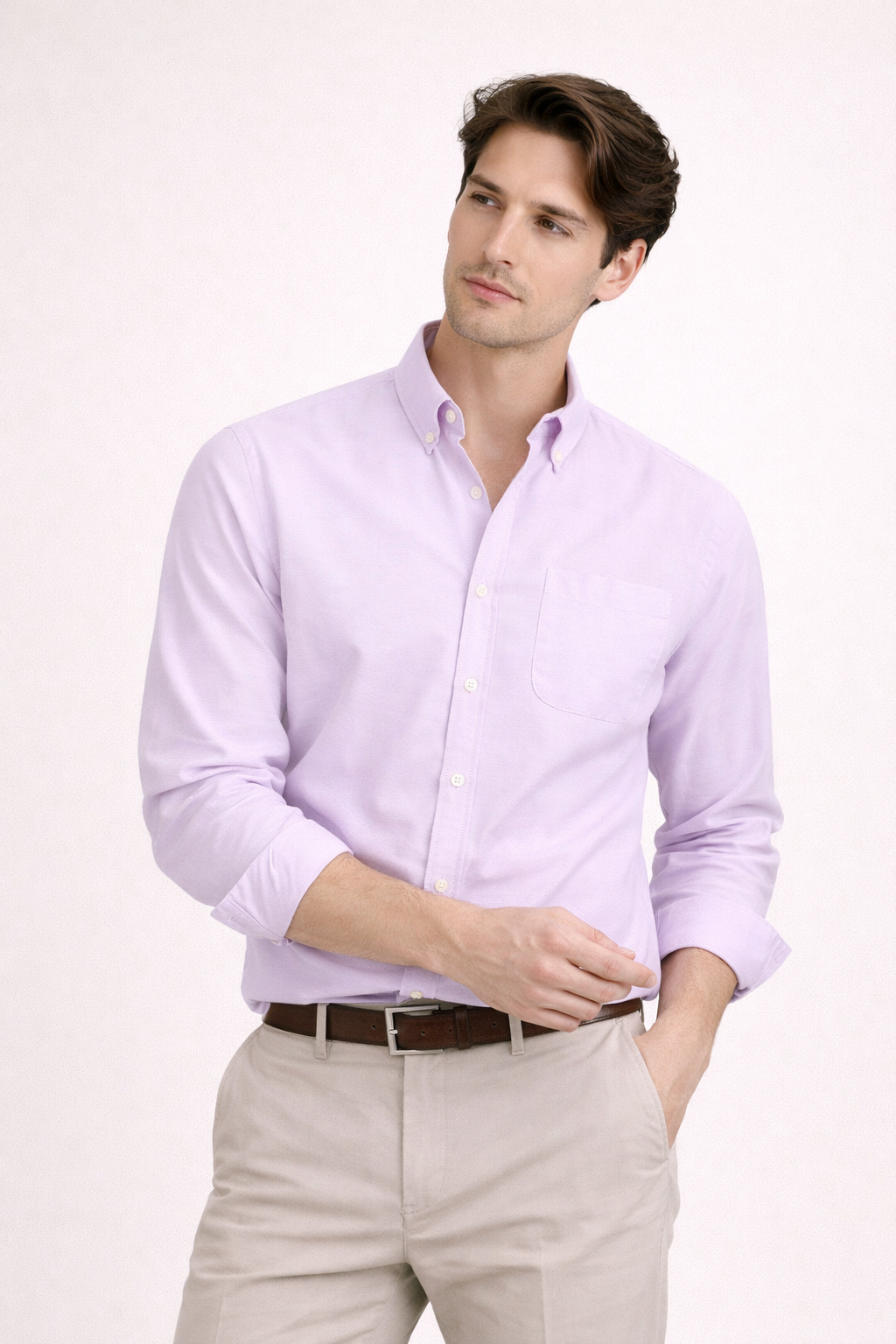 Camisa manga larga con cuello clásico y bolsillo frontal para hombre - Lukas