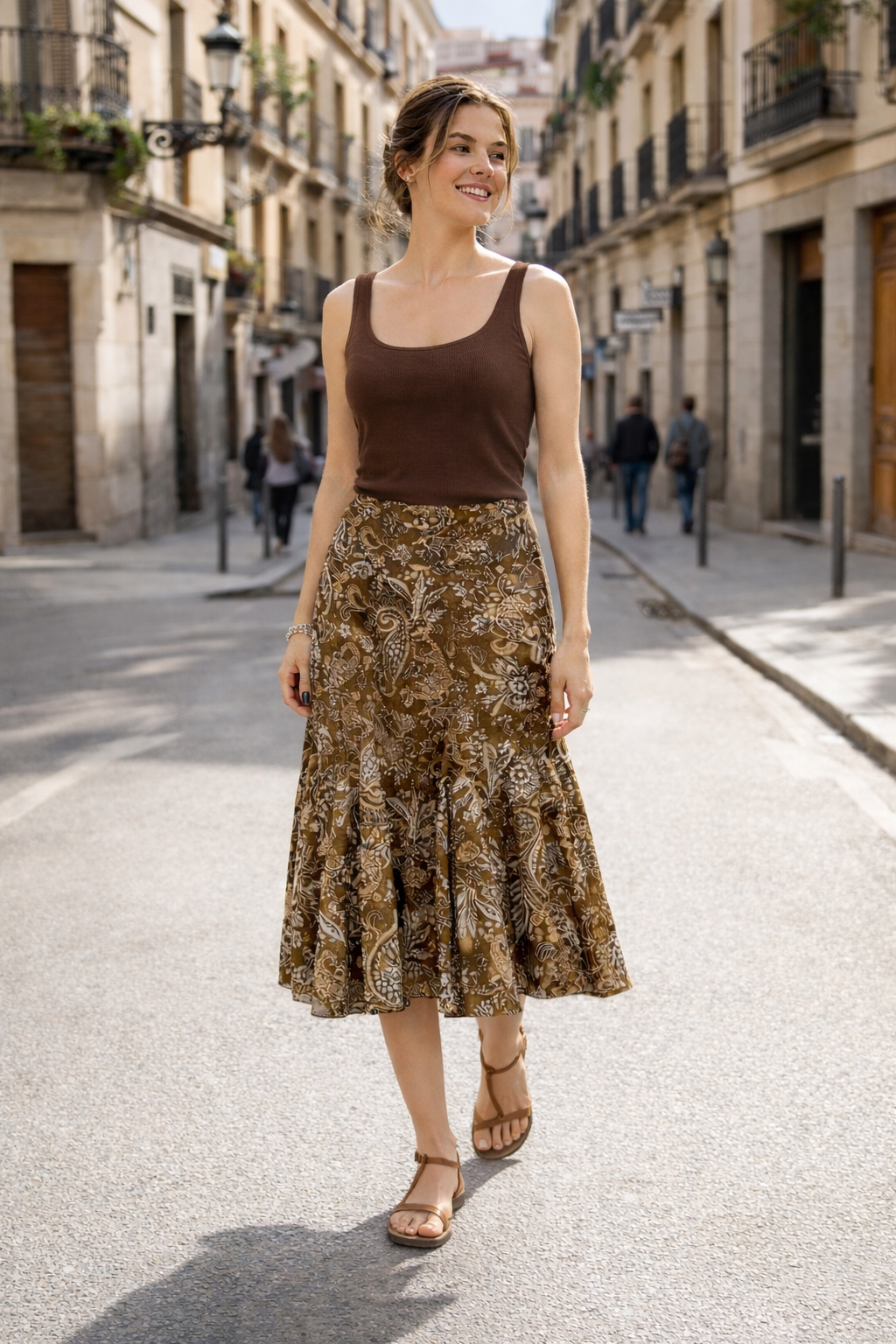 Falda midi mujer estampada cintura alta estilo boho - Nerida