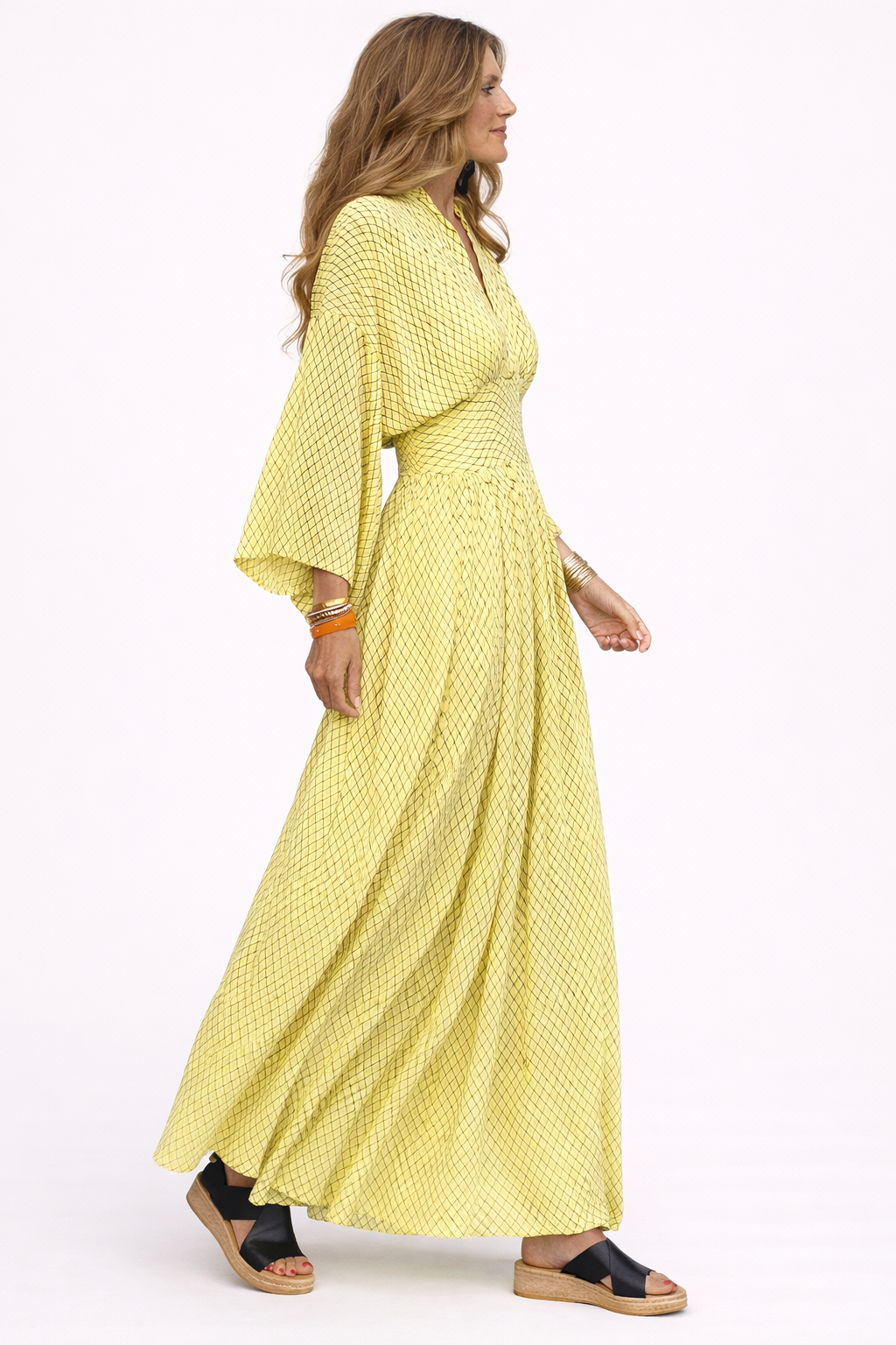 Vestido largo mujer manga amplia escote V vestido mujer casual - Valmira