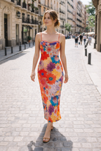 Vestido maxi estampado floral con tirantes finos corte entallado - Lirenne