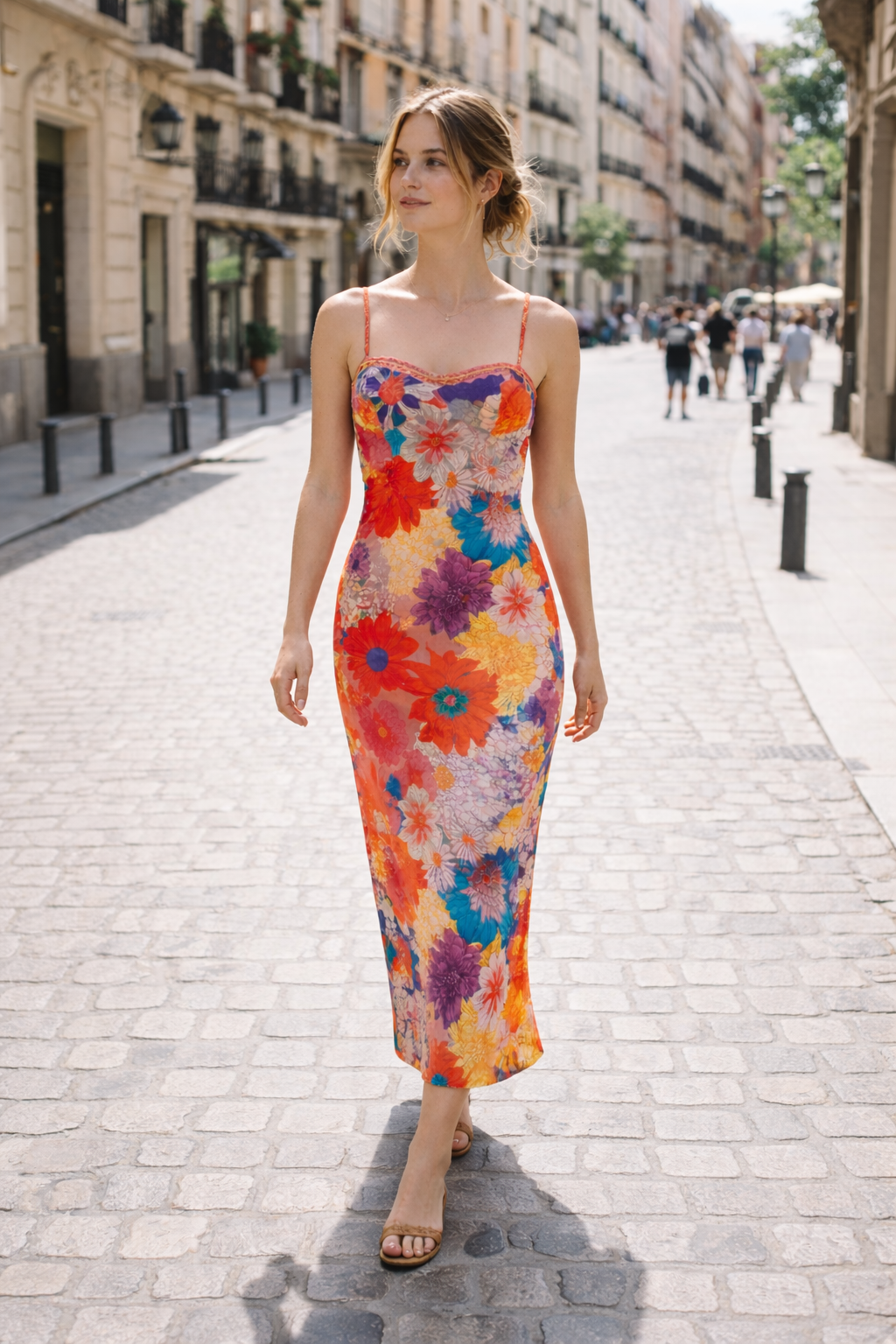 Vestido maxi estampado floral con tirantes finos corte entallado - Lirenne