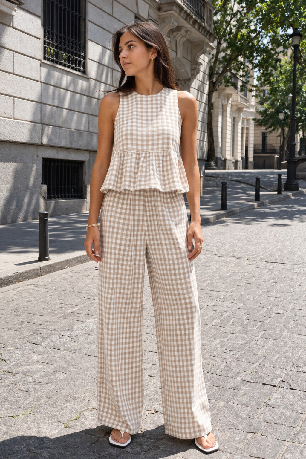 Conjunto mujer top con volante y pantalón ancho - Mirabella