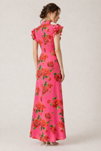 Vestido mujer largo floral cuello alto estilo elegante casual - Georgina