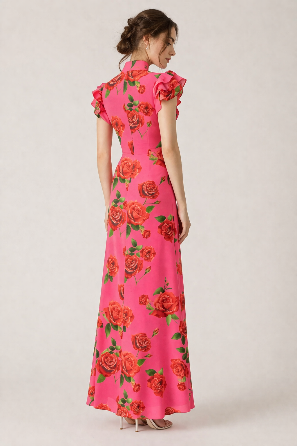 Vestido mujer largo floral cuello alto estilo elegante casual - Georgina