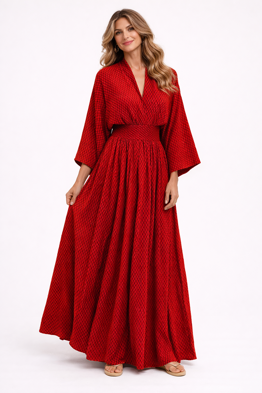 Vestido largo mujer manga amplia escote V vestido mujer casual - Valmira
