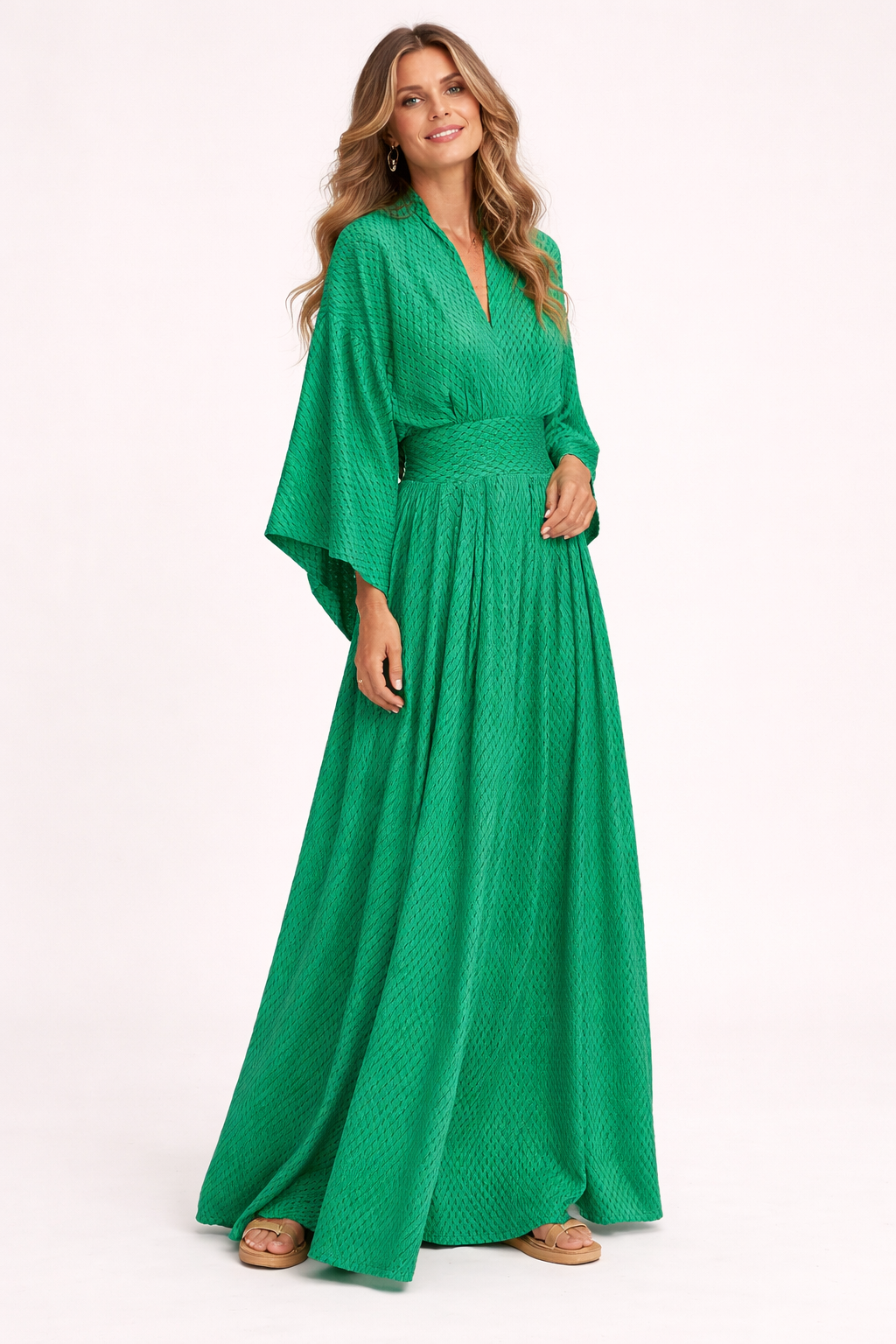 Vestido largo mujer manga amplia escote V vestido mujer casual - Valmira