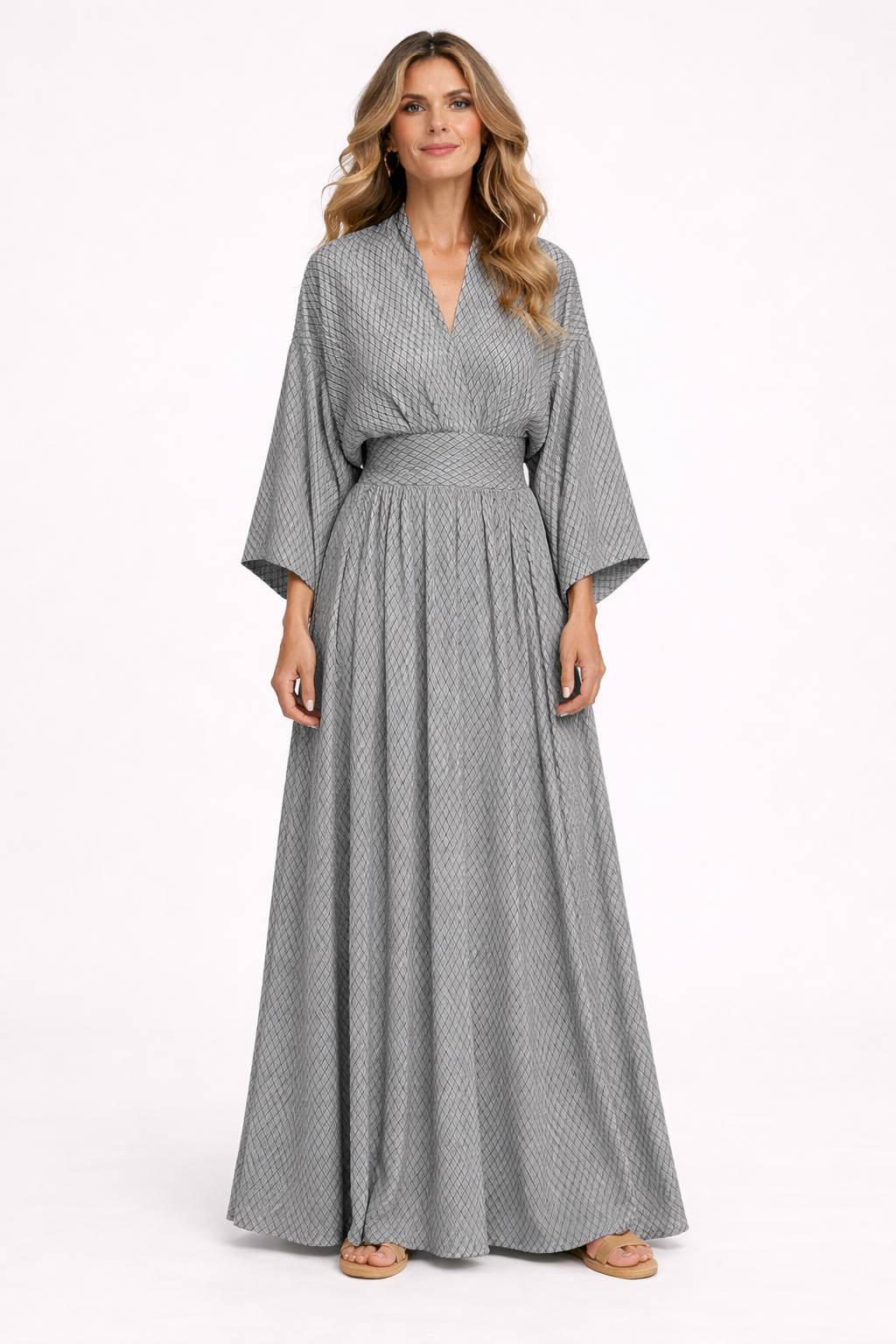 Vestido largo mujer manga amplia escote V vestido mujer casual - Valmira
