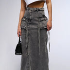 Falda larga mujer denim con bolsillos utilitarios estilo recto - Renata