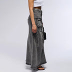 Falda larga mujer denim con bolsillos utilitarios estilo recto - Renata