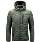 Chaqueta acolchada ligera hombre piel vegana capucha costuras diagonales sostenible - Sverre