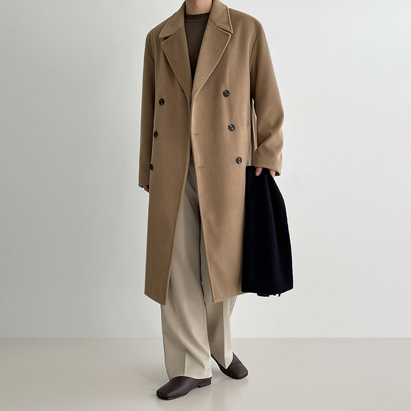 Abrigo lana hombre corte medio inspiración europea solapas anchas elegante - Narel