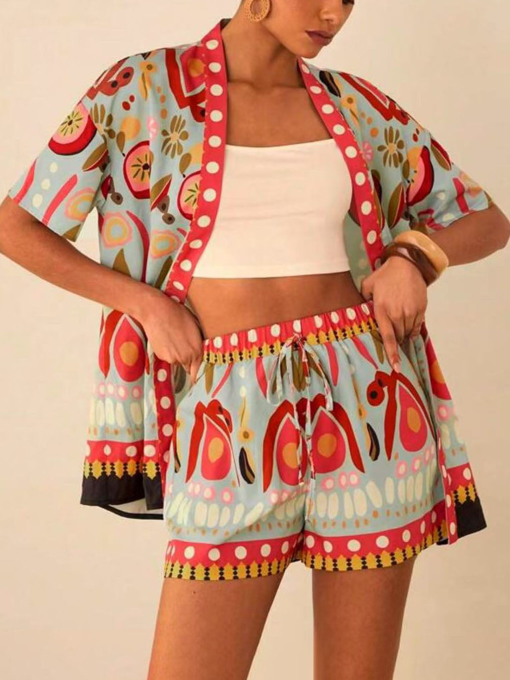 Conjunto mujer estampado primavera kimono corto y short - Arlena