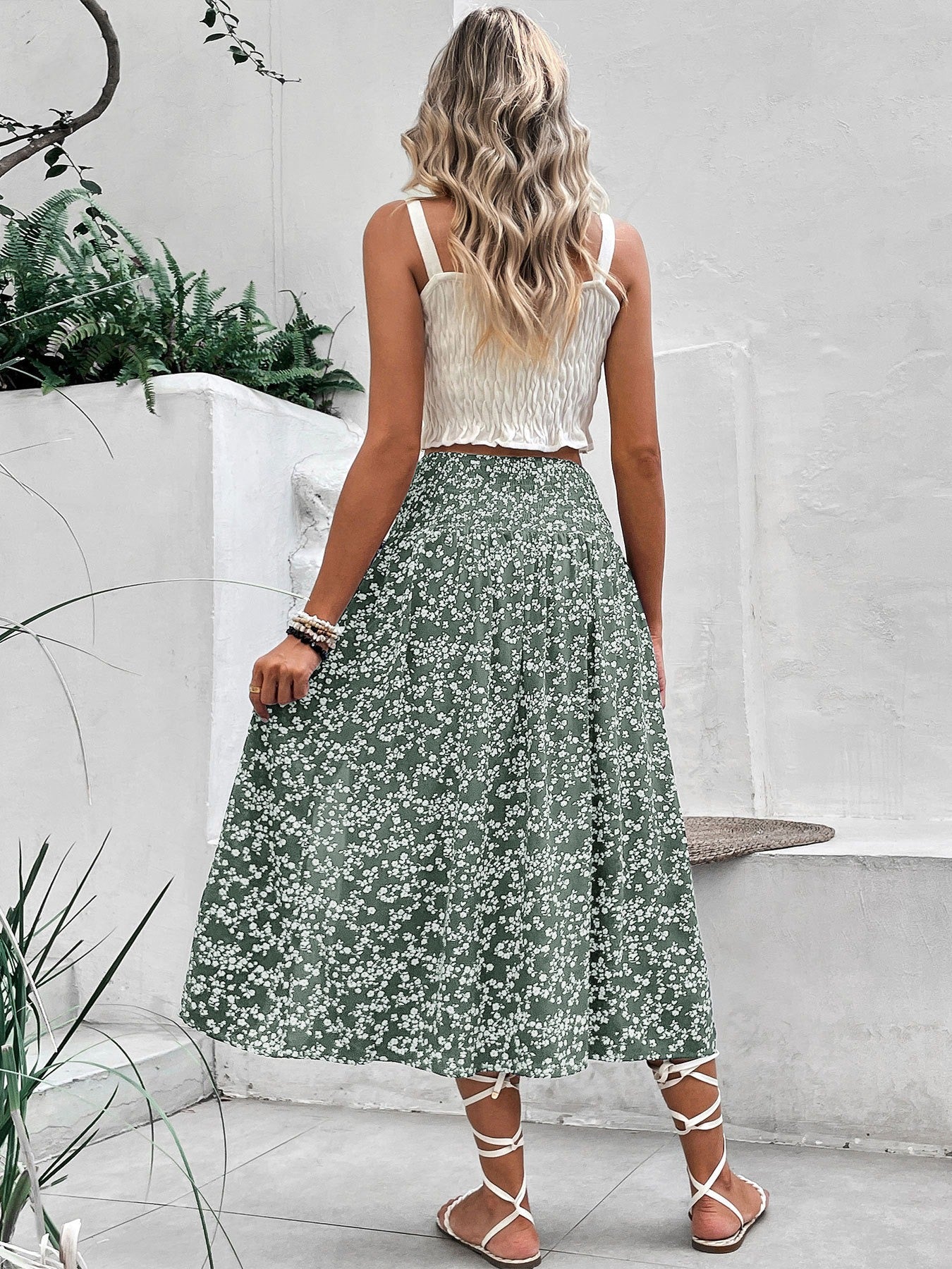 Falda midi mujer estampado floral abertura lateral - Amelia