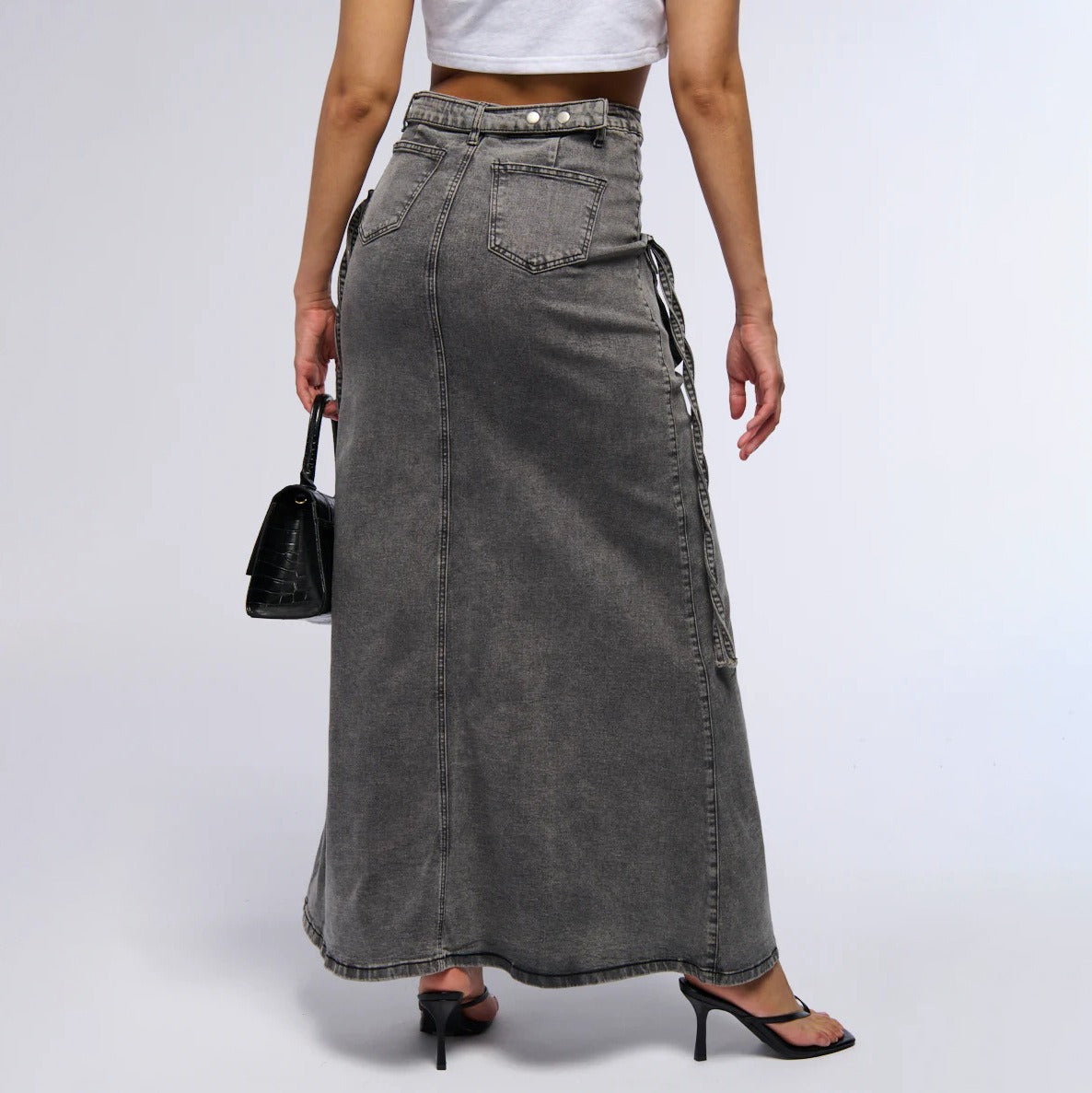 Falda larga mujer denim con bolsillos utilitarios estilo recto - Renata