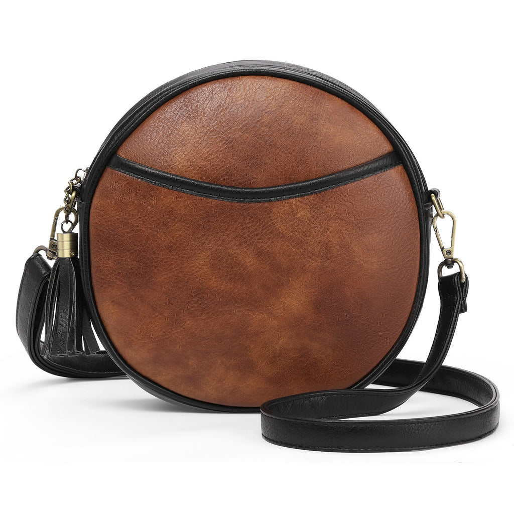 Bolso bandolera mujer diseño redondo efecto cuero vintage - Noelia