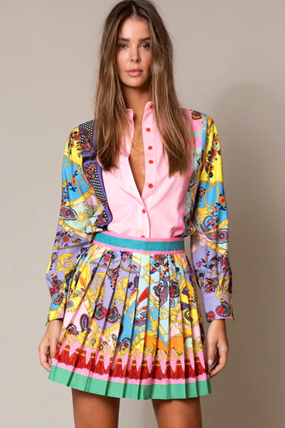 Conjunto estampado con falda plisada para mujer - Bianca