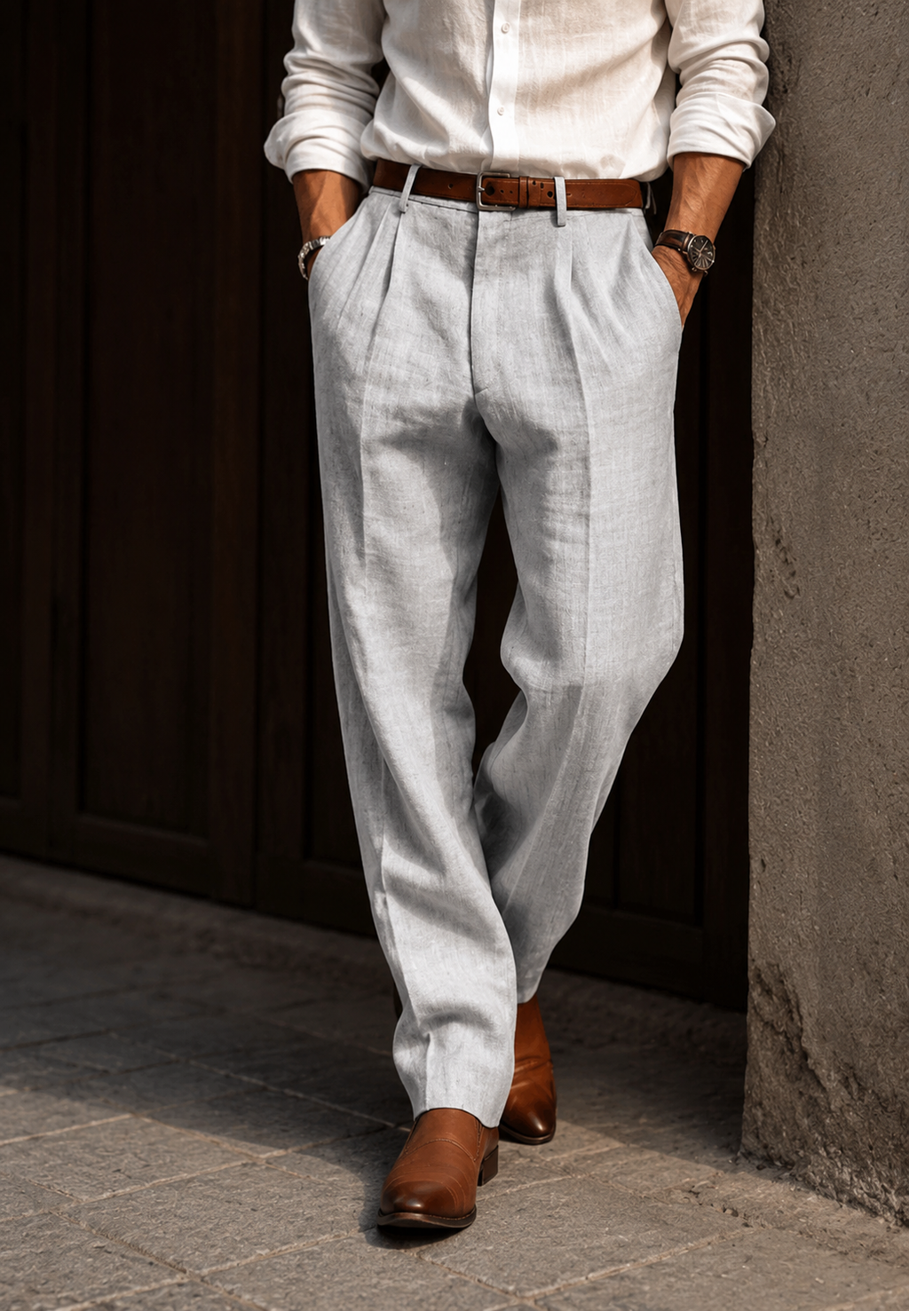 Pantalón hombre lino corte recto pinzas - Manuel