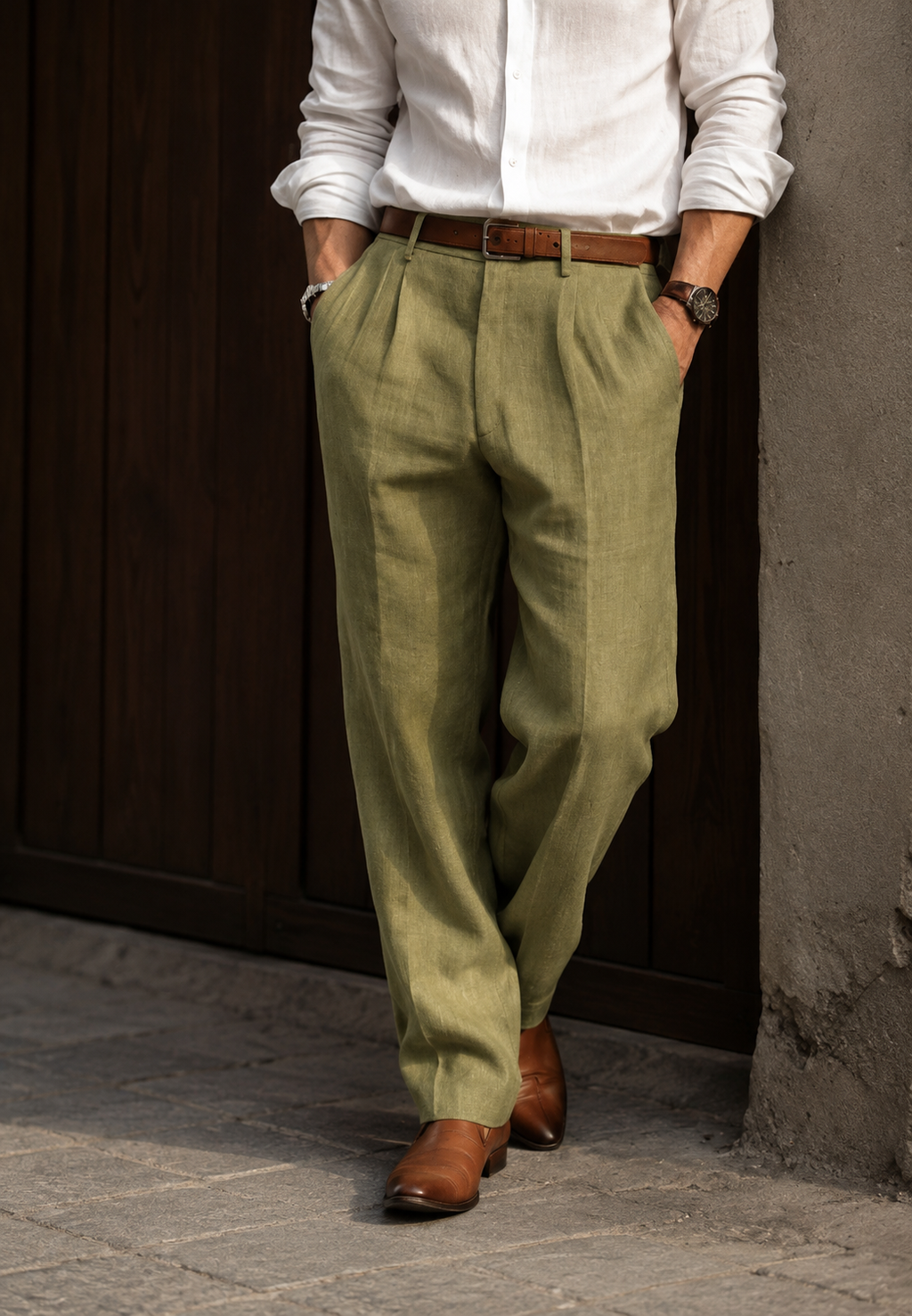 Pantalón hombre lino corte recto pinzas - Manuel