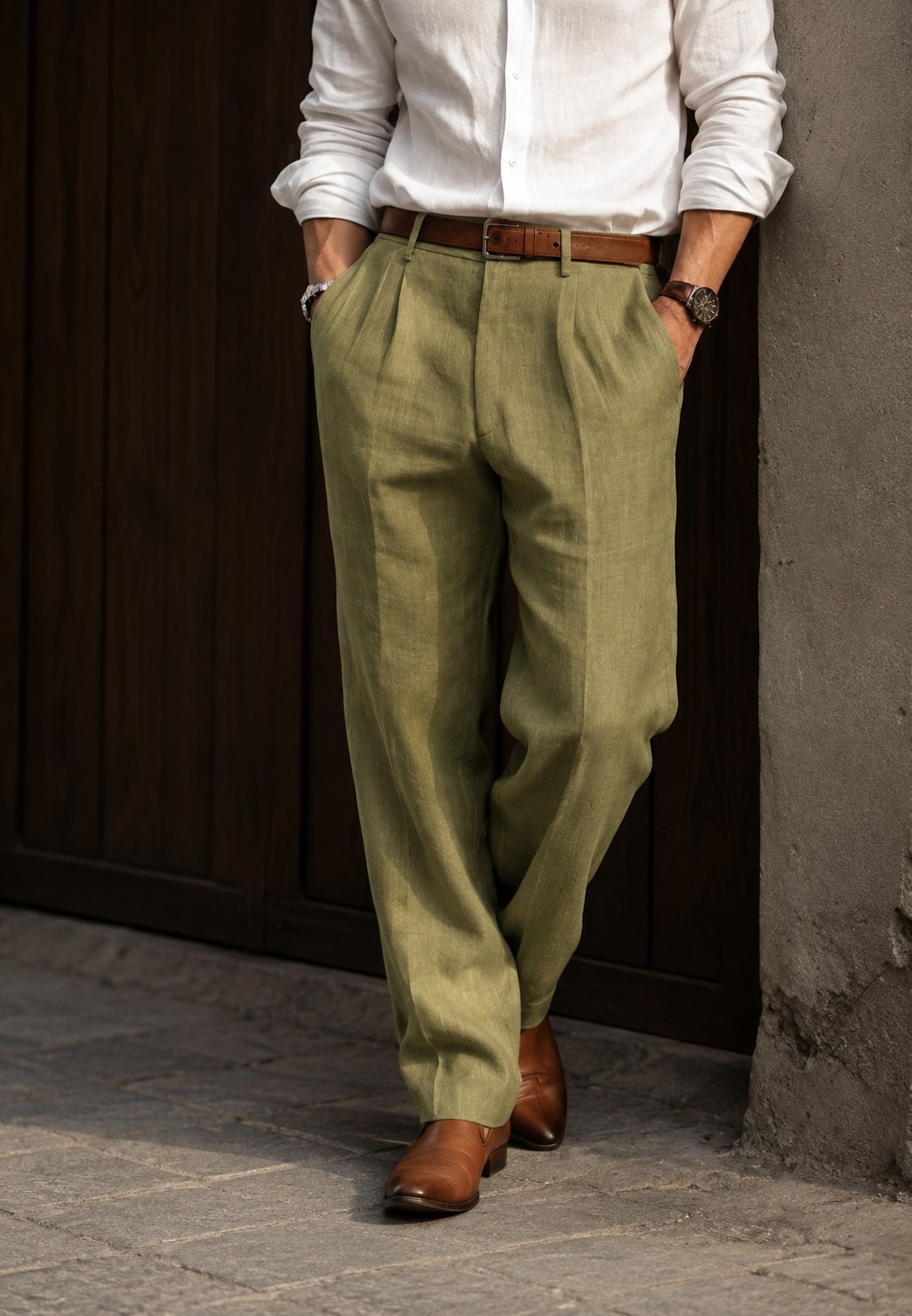 Pantalón hombre lino corte recto pinzas - Manuel