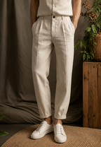 Pantalón hombre lino pinzas corte recto trabillas bolsillos laterales - Rene