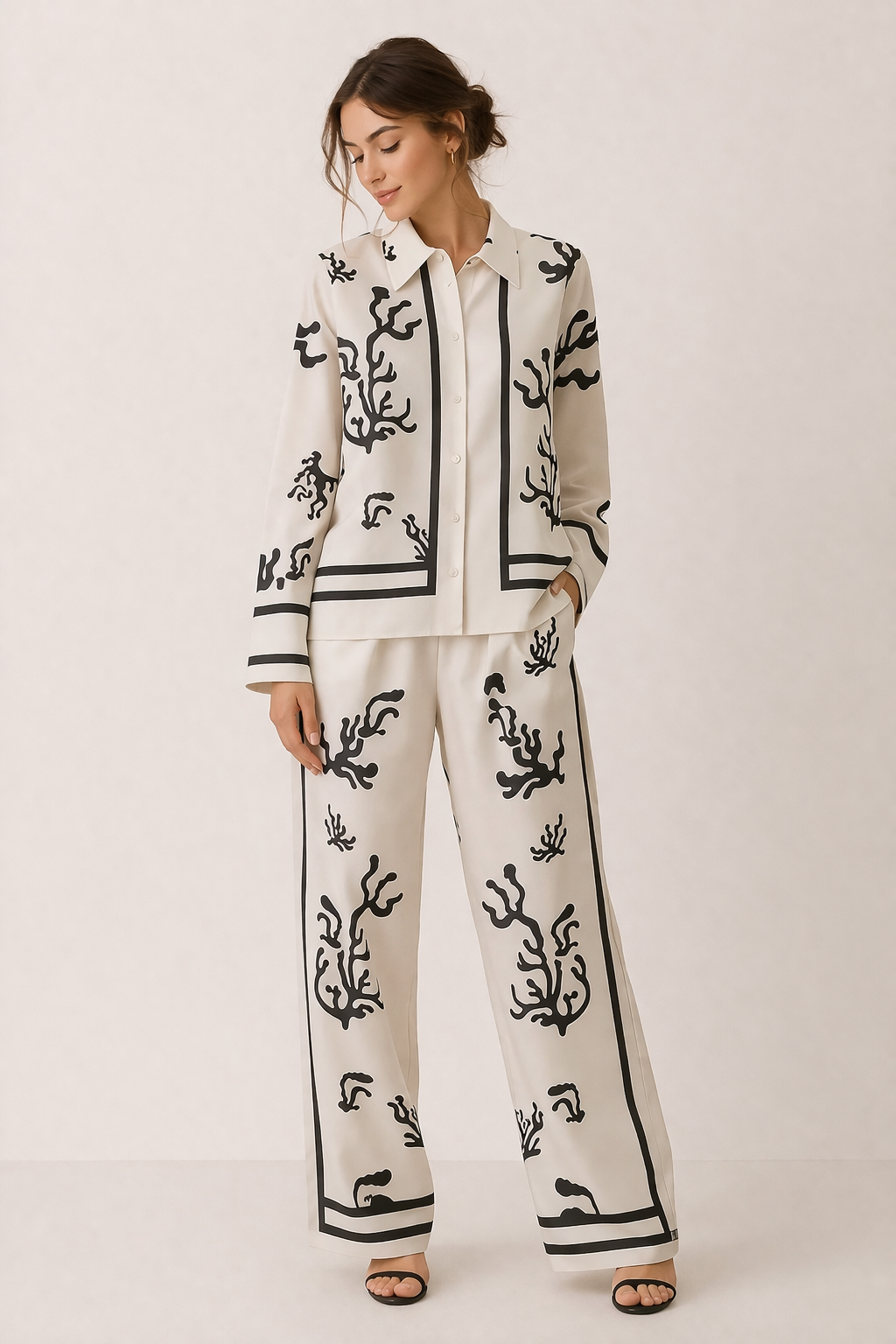 Conjunto mujer blusa pantalón ancho estampado elegante - Peony