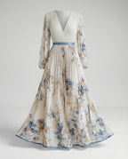 Vestido maxi plisado con manga larga y escote cruzado para mujer - Alwine