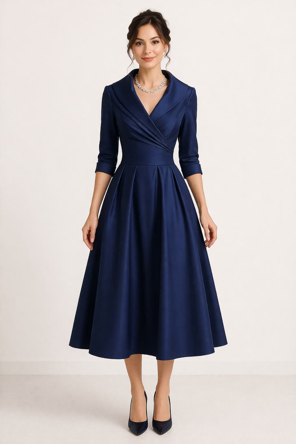 Vestido midi mujer escote cruzado mangas elegantees - Liesel