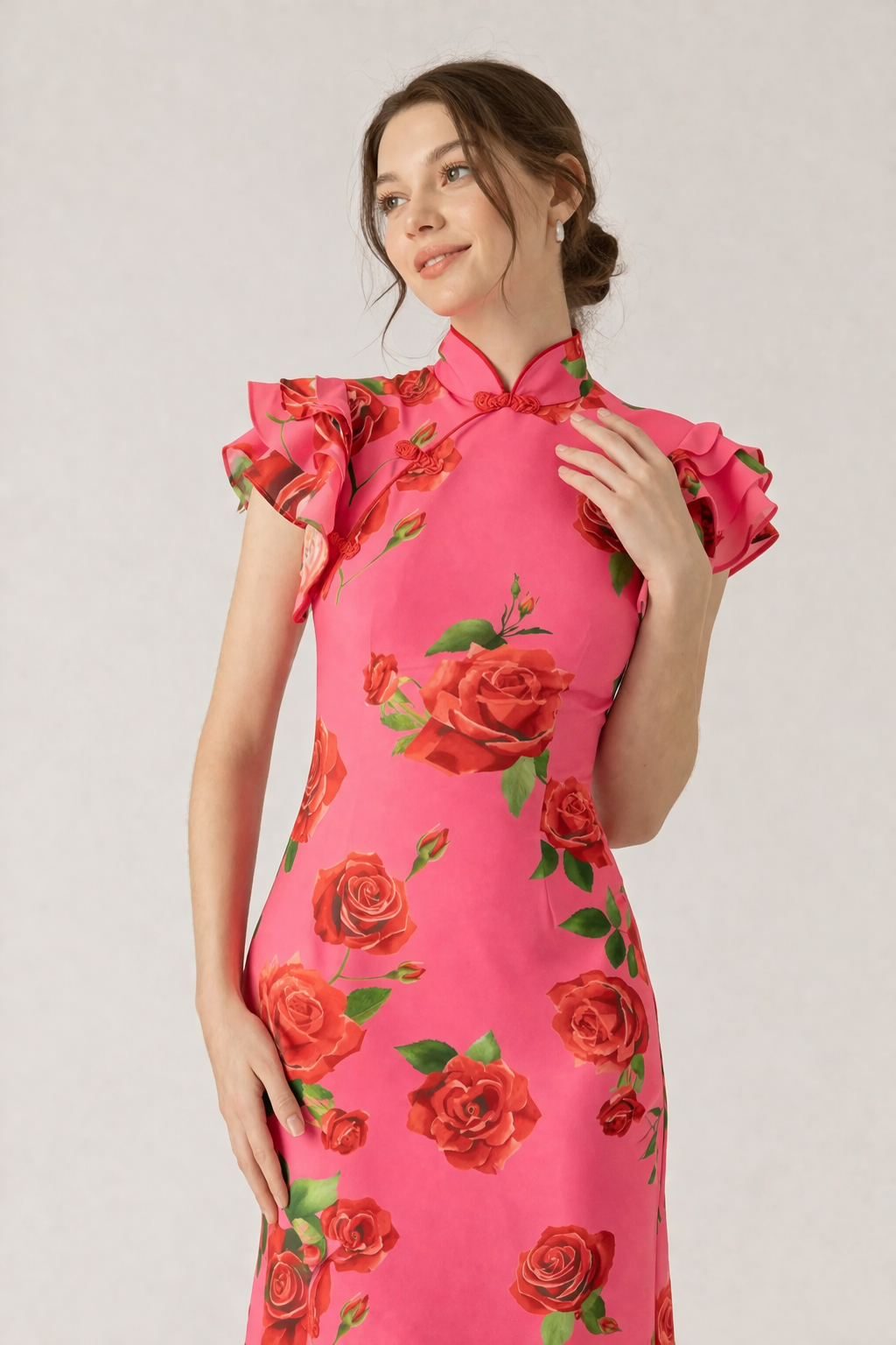 Vestido mujer largo floral cuello alto estilo elegante casual - Georgina